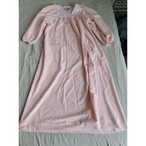 Donna Richard Gilligan O'Malley Womens M Zip Tie Nightgown Pink Lace USA VTG